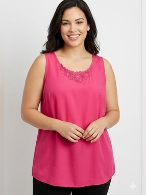 Adrian Jordan Hot Pink Embroidered Neck Tank Top | Size 18 Vintage New